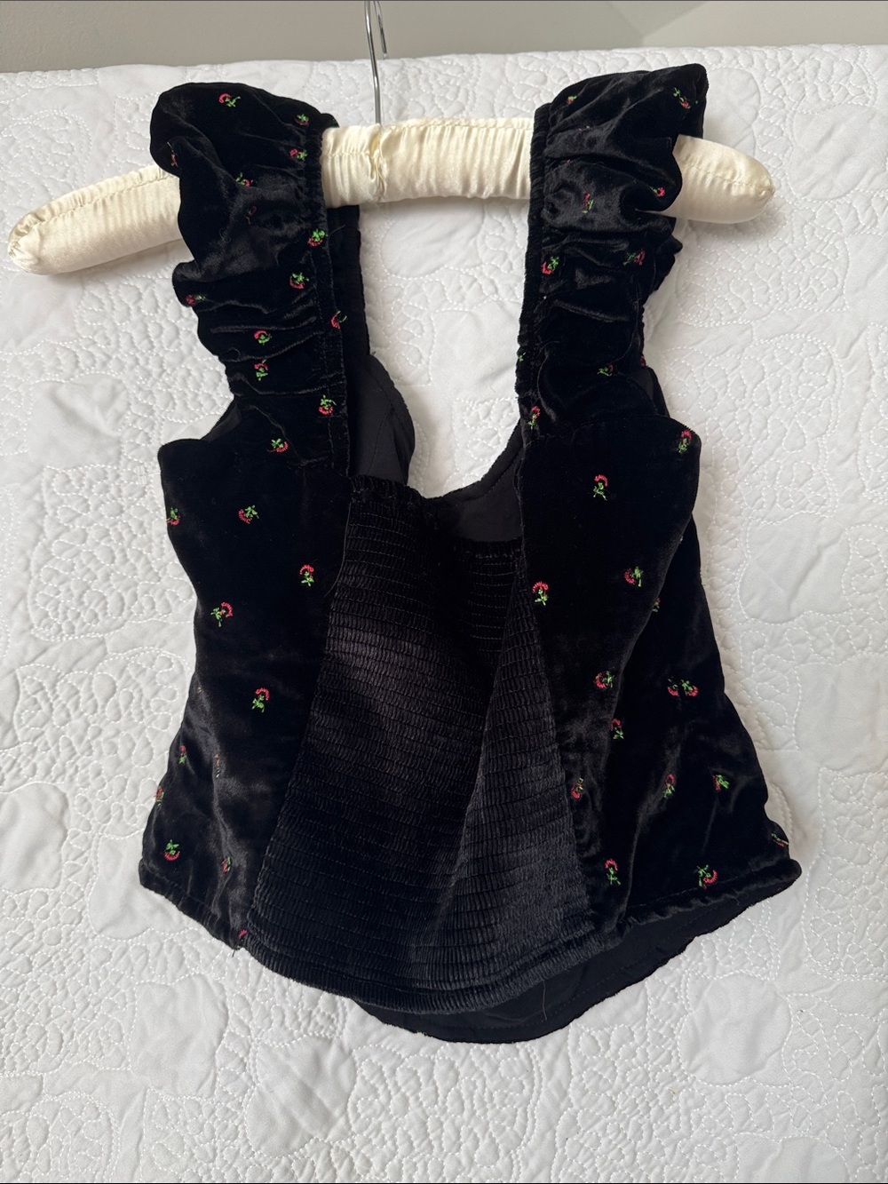 Free People Black Velvet Tank with Red & Green Floral Embroidery XS - Picture 6 of 8